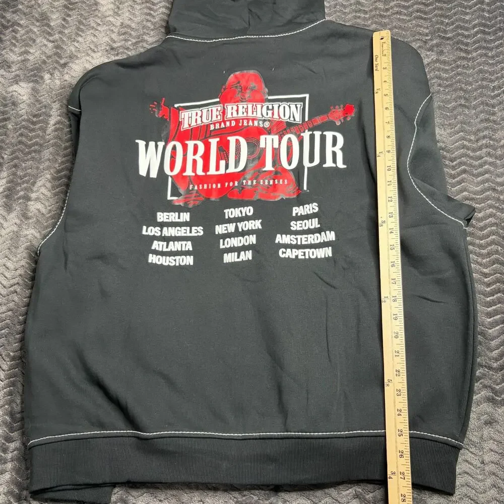 True Religion Men's Black World Tour Buddha Full Zip Hoodie 3XL NWT